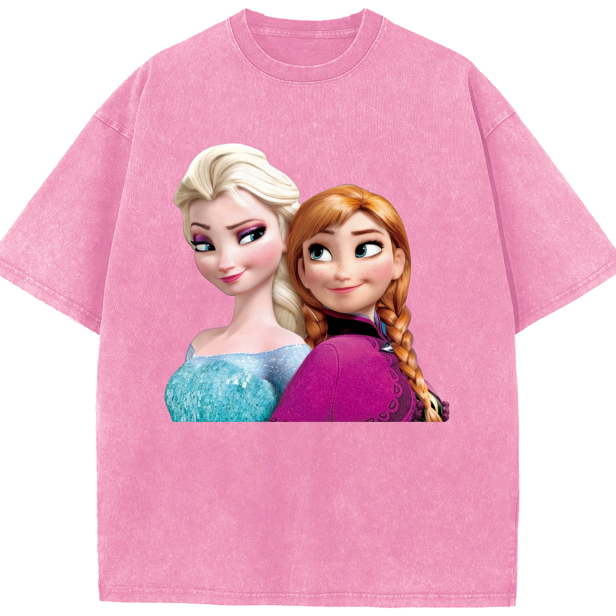 （画像用） アナと雪の女王 アンナ エルサ Frozen Anna Elsa 綿100% ヴィンテージ風 半袖Tシャツ（フロントプリント）
